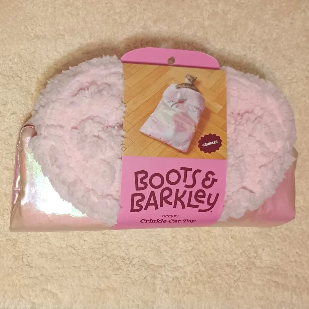 NWT ~ Boots & Barkley Pink Colored Sherpa Plush Cat Crinkle Bag Toy/Sleeping Bag